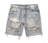 Pantalones cortos de mezclilla rasgados de verano para hombre, casual, ajuste delgado, para días elegantes (S azul)