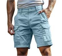 Pantalones Cortos de Moda para Hombres no se deforma con Lavados Anti-Arrugas y fácil de cuidar Cintura elástica para Mejor Ajuste Actuales y fáciles de cuidar（Cielo Azul；L）_1