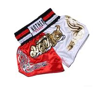 Pantalones Cortos de Muay Thai, Artes Marciales Mixtas, Kickboxing, Unisex, Transpirables, Talla L, Rojo y Blanco