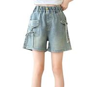 Pantalones cortos de niña Primavera Vaqueros medianos y grandes Delgados Casual Denim Shorts 4 3, azul claro, 6-7 años
