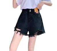 Pantalones cortos de niña Primavera Vaqueros medianos y grandes Delgados Casual Denim Shorts Radler Niños Corto, Negro , 6-7 años