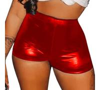 Pantalones cortos de piel de charol para mujer, cintura alta, para club, noche, fiesta, (XL, rojo)