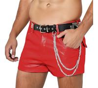 Pantalones cortos de piel sintética para hombre, aspecto mojado, pantalones cortos punk clubwear hip hop, leggings elásticos, pantalones cortos deportivos para correr, sexy, para fiestas, clubes