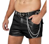 Pantalones cortos de piel sintética para hombre, aspecto mojado, pantalones cortos punk clubwear hip hop, leggings elásticos, pantalones cortos deportivos para correr, sexy, para fiestas, clubes