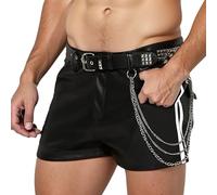 Pantalones cortos de piel sintética para hombre, aspecto mojado, pantalones cortos punk clubwear hip hop, leggings elásticos, pantalones cortos deportivos para correr, sexy, para fiestas, clubes
