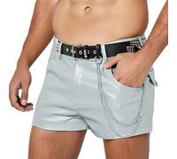 Pantalones cortos de piel sintética para hombre, aspecto mojado, pantalones cortos punk clubwear hip hop, leggings elásticos, pantalones cortos deportivos para correr, sexy, para fiestas, clubes