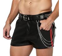 Pantalones cortos de piel sintética para hombre, aspecto mojado, pantalones cortos punk clubwear hip hop, leggings elásticos, pantalones cortos deportivos para correr, sexy, para fiestas, clubes