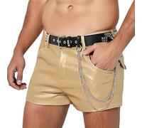 Pantalones cortos de piel sintética para hombre, aspecto mojado, pantalones cortos punk clubwear hip hop, leggings elásticos, pantalones cortos deportivos para correr, sexy, para fiestas, clubes
