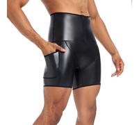 Pantalones cortos de piel sintética para hombre, aspecto mojado, para el abdomen, ropa interior funcional, control de abdomen, ropa interior elástica, ropa interior abierta, calzoncillos tipo bóxer