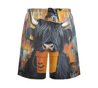 Pantalones cortos de pijama para hombre y hombre, pantalones cortos de pijama para dormir, talla S, Halloween, vaca de las tierras altas, Halloween Highland Cow, M