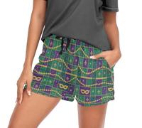 Pantalones cortos de pijama para mujer, con bolsillos, cintura alta, pantalones cortos atléticos de verano, talla S, Mardi Gras Jazz-fest Plaid, Large