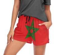 Pantalones cortos de pijama para mujer, con bolsillos, cintura elástica, cómodos, para entrenamiento, para descansar, talla S, Bandera de Marruecos, XXL