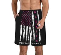 Pantalones Cortos De Playa Cinta De Concientización sobre El Cáncer De Mama Guerrera, Bandera Rosa Pantalones Cortos Hombre Short Cordón Bañador Corto para Baloncesto Playa Verano XL