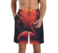 Pantalones cortos de playa con estampado de alce para hombre, con cordón en la cintura, para vacaciones de verano, pantalones cortos planos con bolsillos, Pink Flamingo 20, XXL