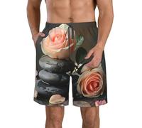 Pantalones cortos de playa con estampado de piedras y rosas para hombre, ligeros, acogedores, para verano, salidas informales, vacaciones, blanco, M