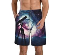 Pantalones Cortos De Playa Galaxia Espacial con Telescopio Pantalones Cortos Cordón Bañador para Hombre Surf Bañador Corto para Entrenamiento Verano Correr 3XL