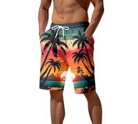Pantalones cortos de playa genéricos para hombre impresión 3D coco árbol sol acostado mar casual pantalones cortos hombre, naranja, L
