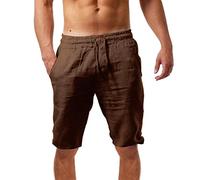 Pantalones cortos de playa para hombre con bolsillos, pantalones cortos de algodón y lino para hombre, ajuste holgado, transpirables, pantalones cortos de alta elasticidad, con cordón en la cintura