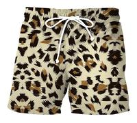 Pantalones cortos de playa para hombre con estampado de leopardo, estampado de guepardo, de secado rápido, pantalones cortos de chándal cortos con cordón, estilo urbano, estilo urbano, O amarillo., L