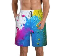 Pantalones cortos de playa para hombre, diseño de salpicaduras de pintura, telón de fondo para surf, correr, vacaciones de verano, Blanco, Small