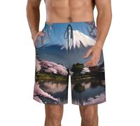 Pantalones cortos de playa para hombre, suaves y ligeros, estampado completo de monte Fuji a principios de primavera, cintura elástica para uso casual y verano, blanco, M