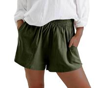 Pantalones cortos de playa para mujer verano de 2026 de cintura alta ancha acampanada, para vacaciones en playa, ocio al aire libre, casual cómodo, nueva colección beachwear, moda de verano, Verde22
