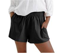 Pantalones cortos de playa para mujer verano de 2026 de cintura alta ancha acampanada, para vacaciones en playa, ocio al aire libre, casual cómodo, nueva colección beachwear, moda de verano, Negro22