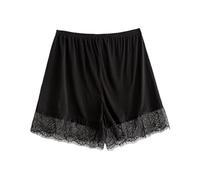 Pantalones Cortos De SatéN con Ribete De Encaje Silk Lace Safety Shorts, Large Size Anti-Exposure Insurance Pants, Bottoming(Black,XL)