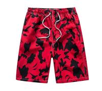 Pantalones cortos de tabla de verano para hombres, pantalones cortos totalmente impresos con bolsillo para atar, rojo, L