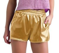 Pantalones cortos de tela de poliéster con cintura elástica, bolsillos y ajuste relajado, para práctica de baile, atuendo de escenario de actuación de fiesta, fácil de combinar con camisetas