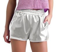 Pantalones cortos de tela de poliéster con cintura elástica, bolsillos y ajuste relajado, para práctica de baile, atuendo de escenario de actuación de fiesta, fácil de combinar con camisetas