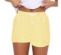 Pantalones cortos de trabajo para mujer, con cintura elástica suave, estampado a cuadros, ropa de trabajo casual, cintura elástica, ajuste cómodo, Sí1, M