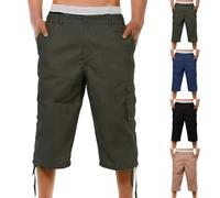 Pantalones cortos de tres cuartos de largo para hombre, pantalones cargo largos para senderismo para hombre, pantalones de combate holgados para hombre, pantalones de ajuste suelto de tres cuartos