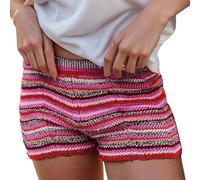 Pantalones cortos de verano de cintura alta con patrón de rayas para mujer, con cintura alta, botón frontal, parte inferior cómoda para trajes casuales de verano, sensación de mezcla de poliéster