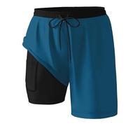 Pantalones cortos de verano de moda de doble capa con bolsillos interiores, ropa de playa informal para mujer, corte recto con estampado discreto, versátil, combinables con tops, ideal para el día a