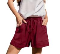 Pantalones cortos de verano para mujer, cintura elástica, pierna ancha, con bolsillos, ajuste relajado, casual, cómodo, holgado, para playa, natación, pantalones cortos, ajuste relajado, uso diario