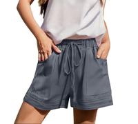 Pantalones cortos de verano para mujer, cintura elástica, pierna ancha, con bolsillos, ajuste relajado, casual, cómodo, holgado, para playa, natación, pantalones cortos, ajuste relajado, uso diario