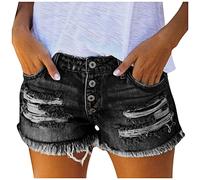 Pantalones cortos de verano para mujer, mezclilla destruida de verano para mujer, pantalones cortos de cintura media estiramiento dobladillo en bruto elástico cómodo denim corto básico pantalones