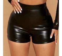 Pantalones cortos de yoga de cintura alta para mujer, estilo húmedo, de charol, para rave, festival, club, S-2XL (negro L)