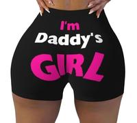 Pantalones Cortos Deportivos Divertidos Coquetos con Estampado I'm Daddy'S Girl para Mujer Sexys De Talle Alto para Deportes De Verano Yoga Elásticos Mini Pantalones Cortos Negros Talla S