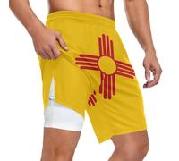 Pantalones cortos deportivos para hombre, ajuste casual, malla exterior, 3 bolsillos, para uso diario para actividades al aire libre, bandera del estado de Hawái, New Mexico State Flag, Medium