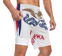 Pantalones cortos deportivos para hombre, ajuste casual, malla exterior, 3 bolsillos, para uso diario para actividades al aire libre, bandera del estado de Hawái, Iowa State Flag, X-Large
