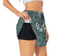 Pantalones cortos deportivos para mujer, diseño de teoría, matemáticas, lecciones de matemáticas, para entrenamiento, gimnasio y uso casual, con bolsillos y forro, Negro, L