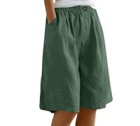Pantalones cortos deportivos para mujer ligera, pantalones cortos de verano casual 2025 nuevo elegante corte algodón y lino transpirable pantalones de playa de gran tamaño pierna ancho abotonado