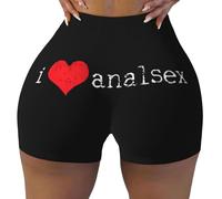 Pantalones Cortos Deportivos Sin Costuras Con Diseño De Estampado "I Love Analsex" Para Mujer - Pantalones Cortos Deportivos De Cintura Alta Para Correr Yoga Y Entrenamiento Color Negro Talla 2Xl