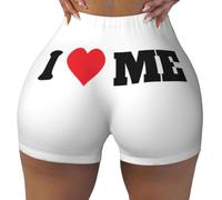 Pantalones Cortos Deportivos Sin Costuras Love Me Graphic Design para Mujer Pantalones Cortos Elásticos De Cintura Alta para Correr Yoga Entrenamiento con Fruncido En Los Glúteos Color Blanco Talla S