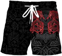 Pantalones cortos deportivos vikingos de verano, pantalones cortos atléticos con patrón de lobo y cuervo Fenrir nórdico con bolsillos, bañadores de baño con estampado 3D (Color : Dragon, Size : L)