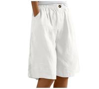 Pantalones cortos elásticos de color sólido para mujer, con botones, con bolsillo, pantalones cortos casuales de pierna ancha, abrigo para mujer, blanco, XL