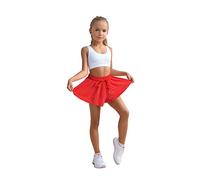 Pantalones cortos fluidos para niñas, 2 en 1, diseño de mariposa, con bolsillos, para baile, gimnasio, deportes, parque infantil, Rojo -, 10-12 años