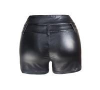 Pantalones cortos genéricos para mujer verano de 2026 cintura alta extensible Slim Lift cadera motocicleta PU, Le Noir, XXX-Large